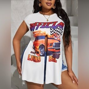 Car & Slogan Graphic Front Tie Tee